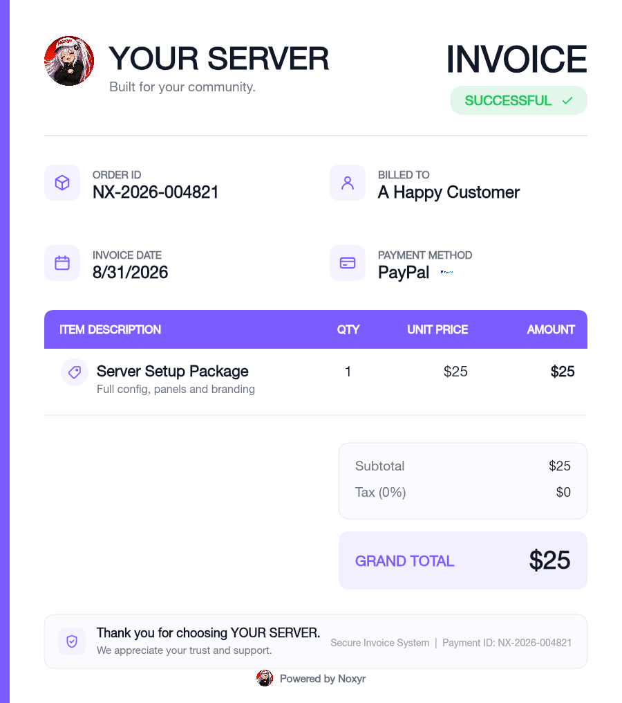 Example invoice with a single product